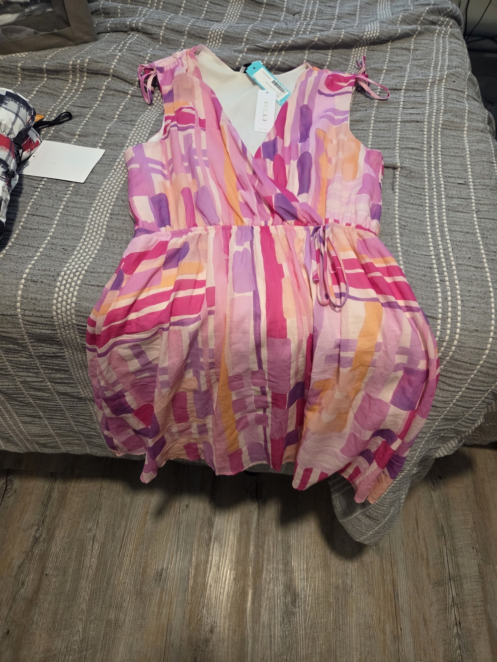 Gilli Pink, Purple & Orange Abstract Tie-Waist Midi Dress - Picture 1 of 3